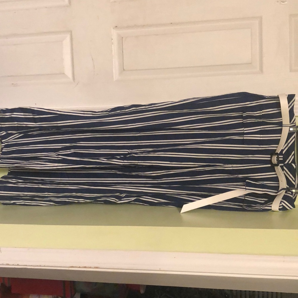 Blue & white striped wide leg pants